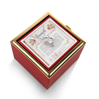 Fiancée My Love Heart Necklace with Eternal Rose and Saint John Chrysostom Quote