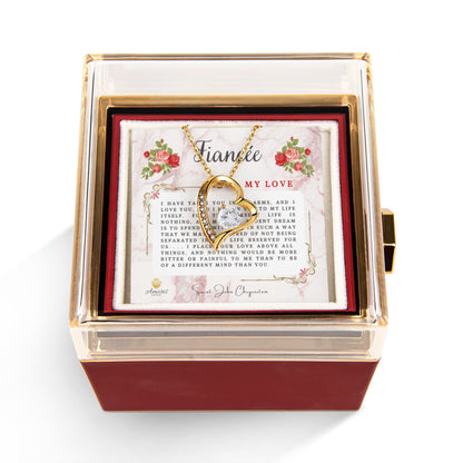 Fiancée My Love Heart Necklace with Eternal Rose and Saint John Chrysostom Quote