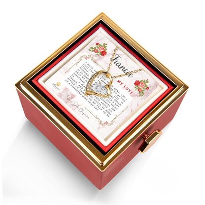 Fiancée My Love Heart Necklace with Eternal Rose and Saint John Chrysostom Quote