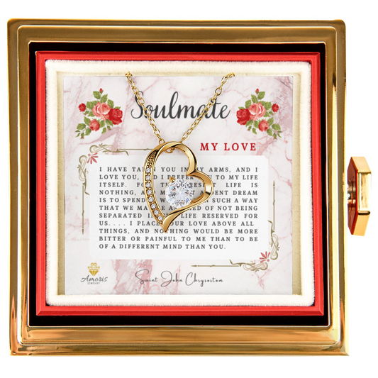 Soulmate My Love Heart Necklace with Eternal Rose and Saint John Chrysostom Quote