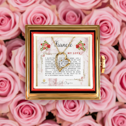 Fiancée My Love Heart Necklace with Eternal Rose and Saint John Chrysostom Quote