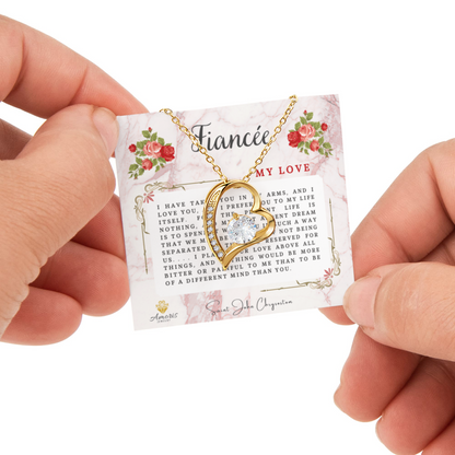 Fiancée My Love Heart Necklace with Eternal Rose and Saint John Chrysostom Quote
