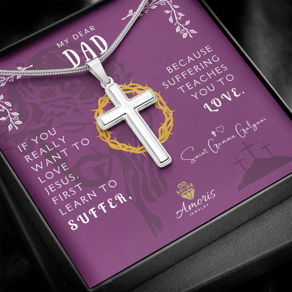 My Dear Dad Artisan Cross Necklace with Saint Gemma Galgani Quote