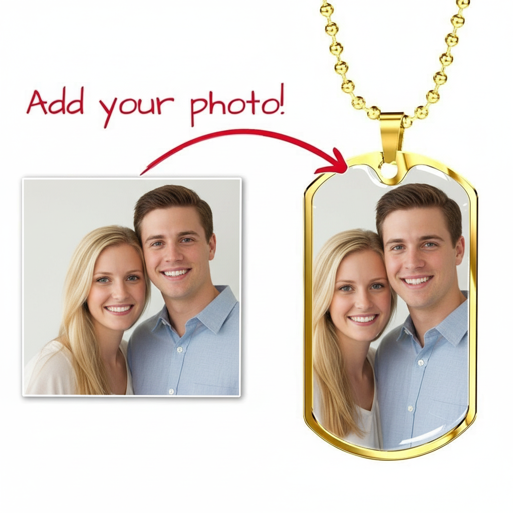 Photo Dog Tag Necklace with Personalized Engraving