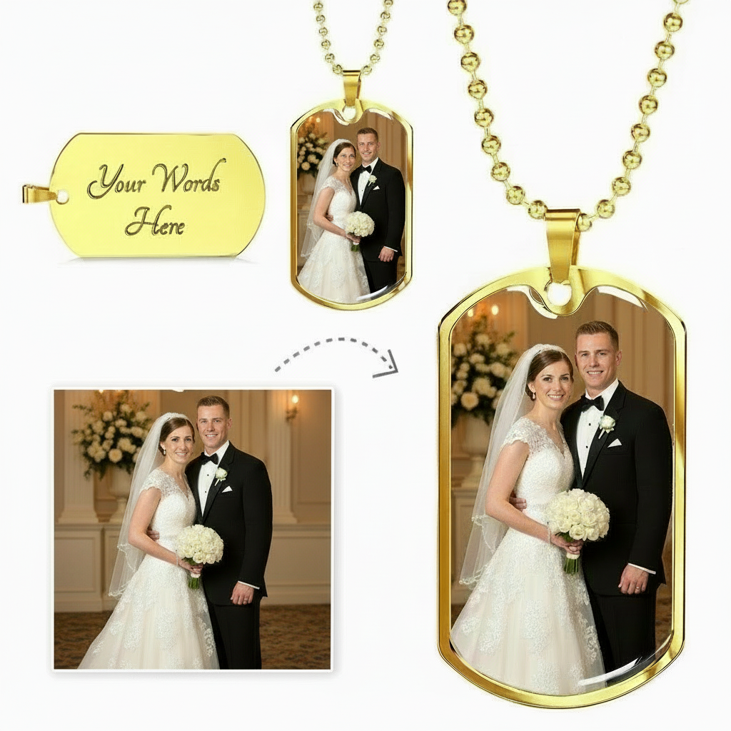 Photo Dog Tag Necklace with Personalized Engraving