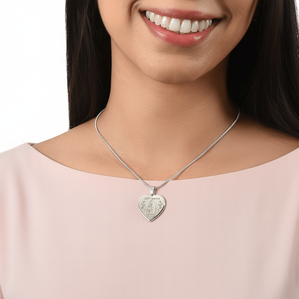 Ave Maria Gratia Plena Heart Necklace with Personalized Engraving