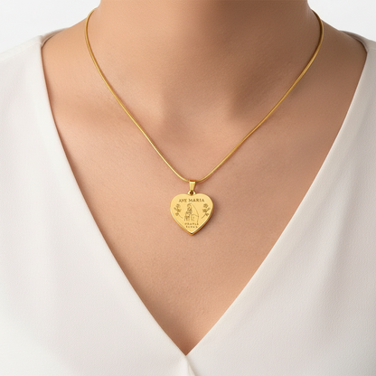 Ave Maria Gratia Plena Heart Necklace with Personalized Engraving