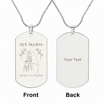 Ave Maria Gratia Plena Tag Necklace with Personalized Custom Engraving