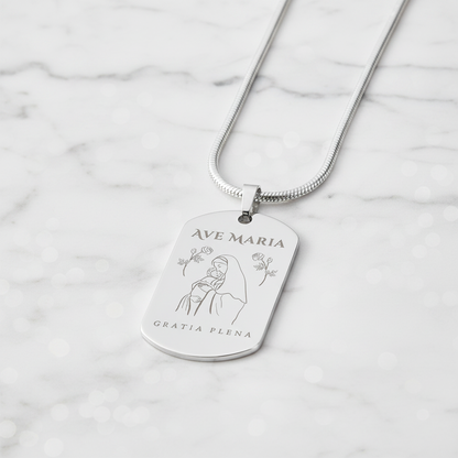 Ave Maria Gratia Plena Tag Necklace with Personalized Custom Engraving