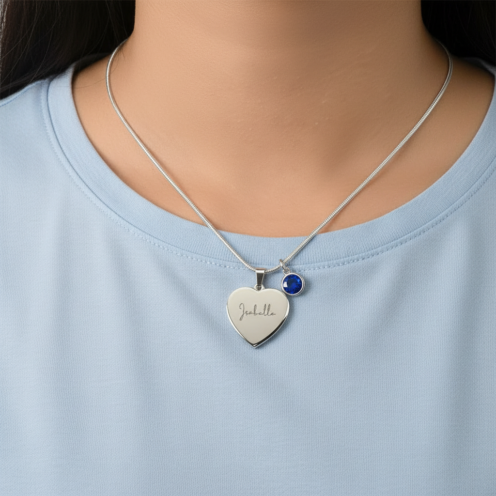 Custom Name and Birthstone Heart Necklace – Personalized Gift in Stainless Steel