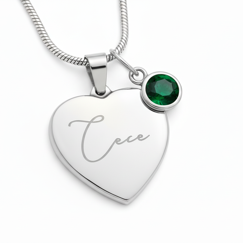 Custom Name and Birthstone Heart Necklace – Personalized Gift in Stainless Steel