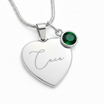 Custom Name and Birthstone Heart Necklace – Personalized Gift in Stainless Steel