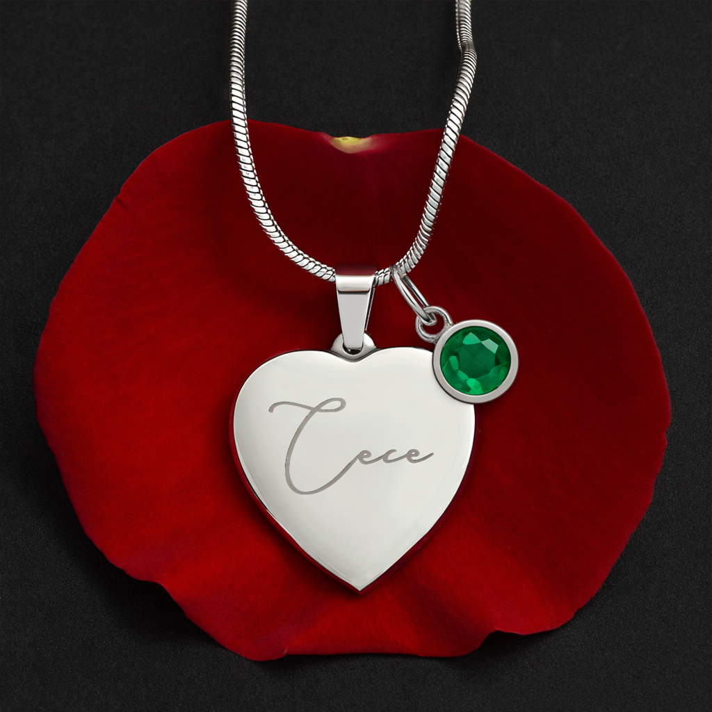 Custom Name and Birthstone Heart Necklace – Personalized Gift in Stainless Steel