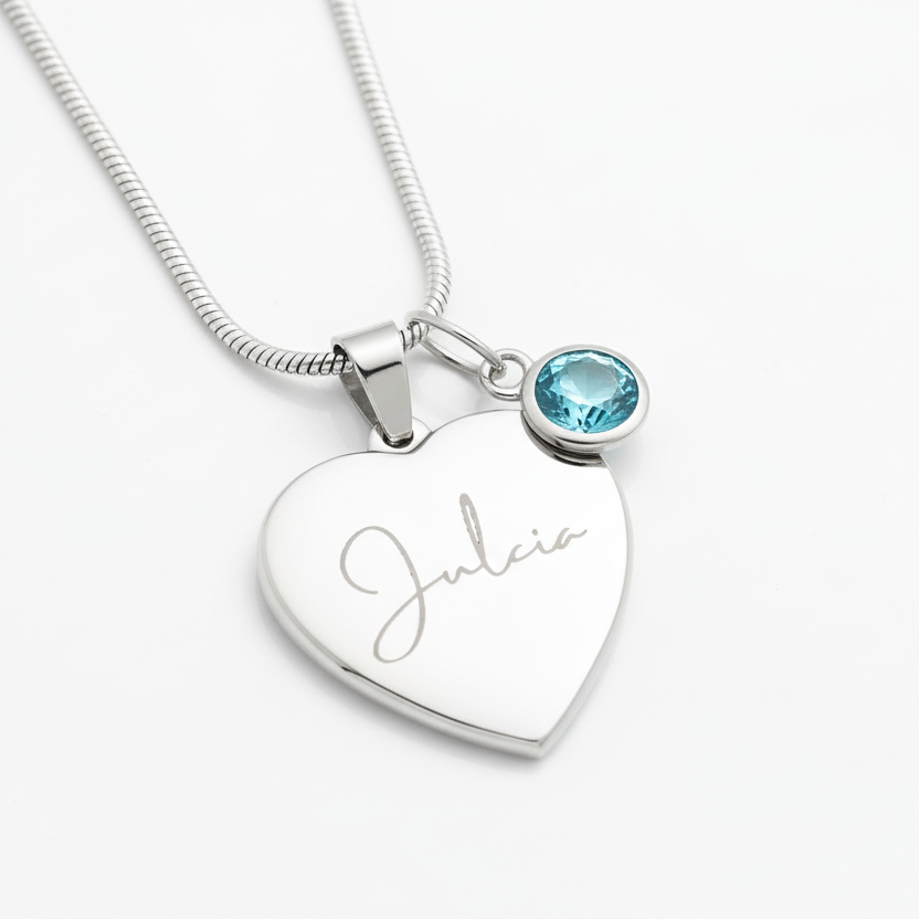 Custom Name and Birthstone Heart Necklace – Personalized Gift in Stainless Steel