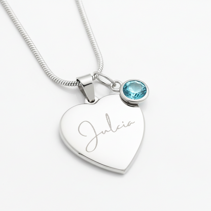 Custom Name and Birthstone Heart Necklace – Personalized Gift in Stainless Steel