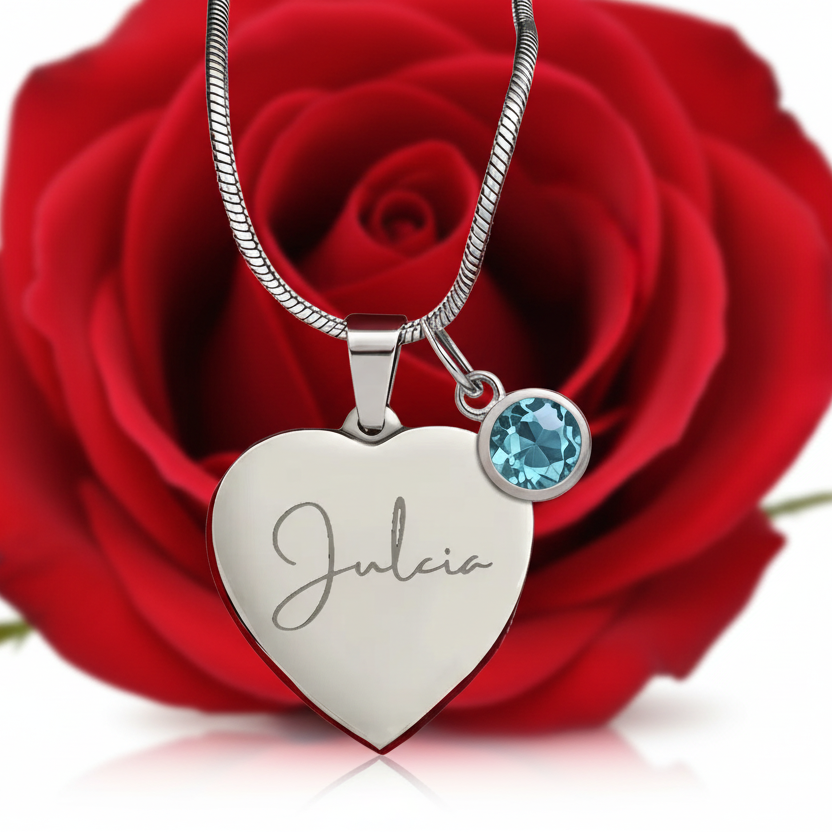 Custom Name and Birthstone Heart Necklace – Personalized Gift in Stainless Steel