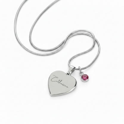 Custom Name and Birthstone Heart Necklace – Personalized Gift in Stainless Steel