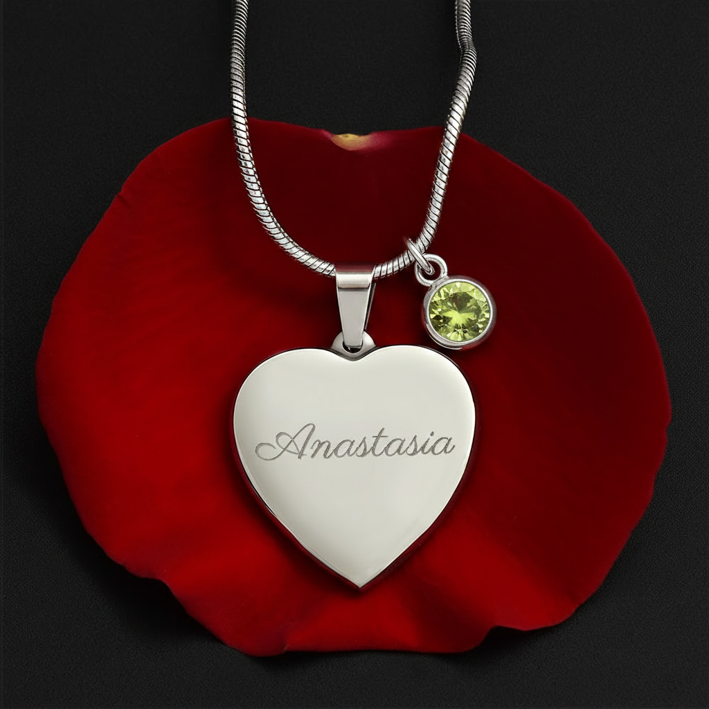 Custom Name and Birthstone Heart Necklace – Personalized Gift in Stainless Steel