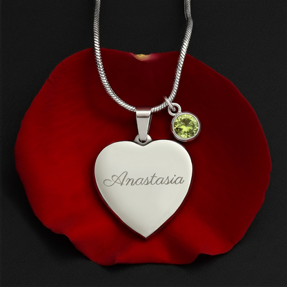 Custom Name and Birthstone Heart Necklace – Personalized Gift in Stainless Steel
