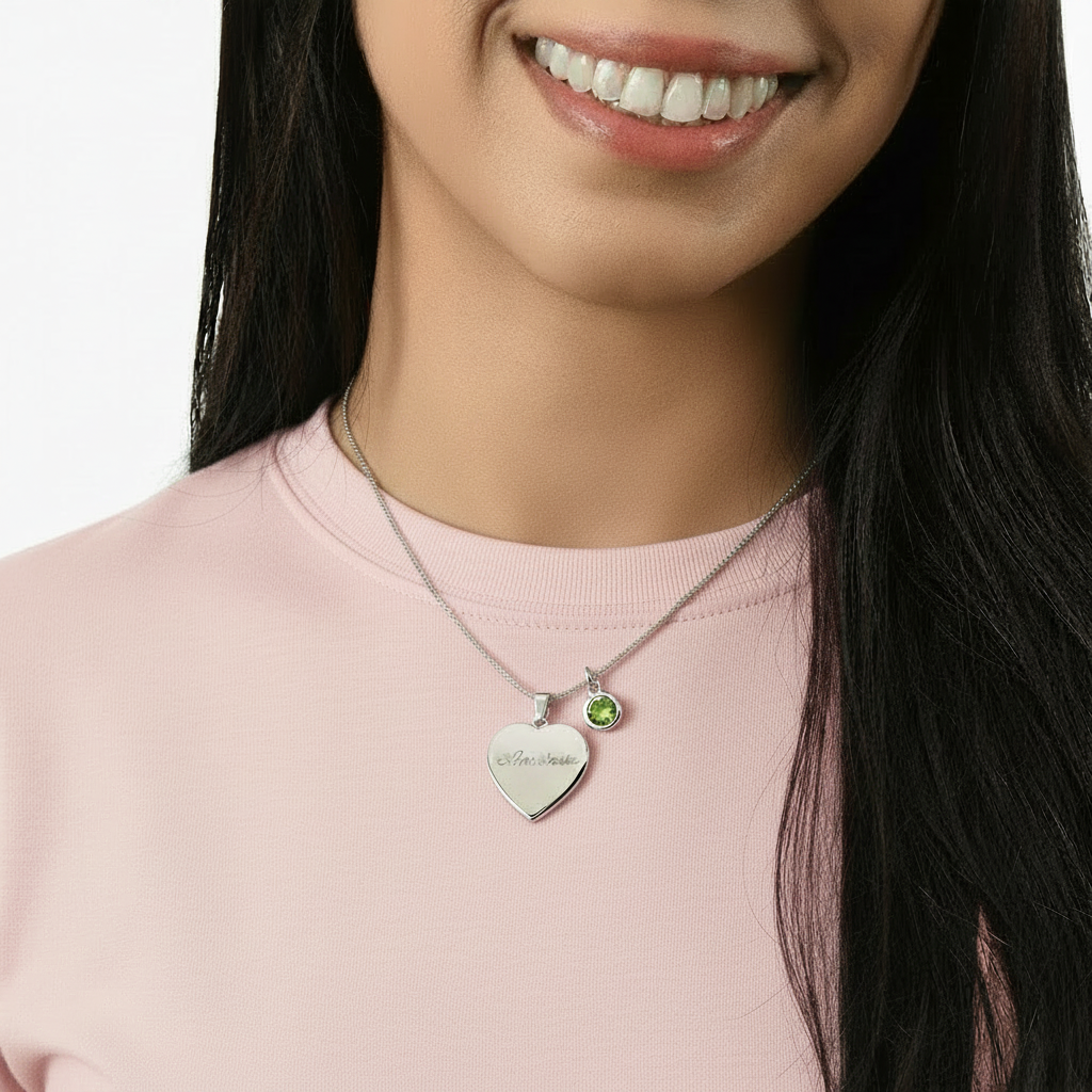 Custom Name and Birthstone Heart Necklace – Personalized Gift in Stainless Steel