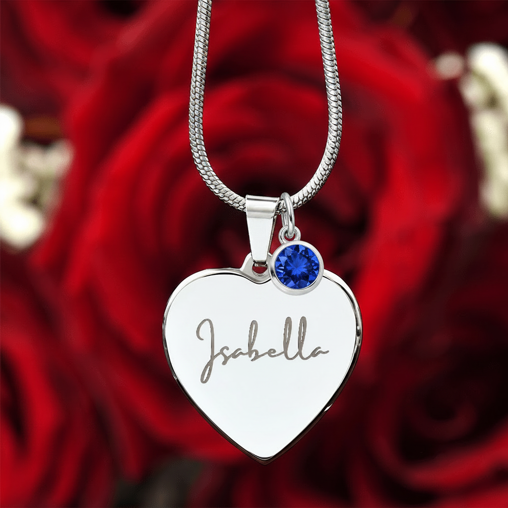 Custom Name and Birthstone Heart Necklace – Personalized Gift in Stainless Steel