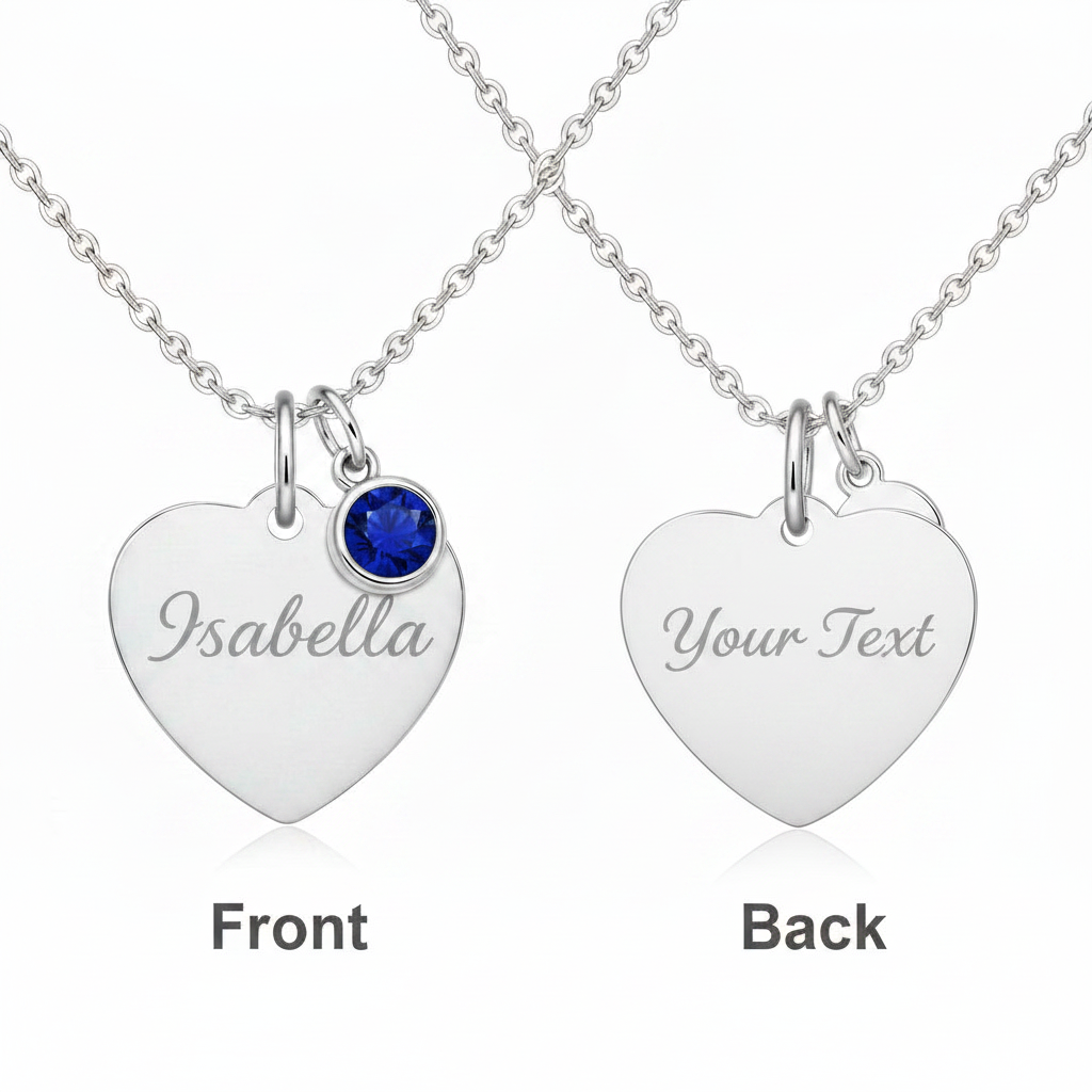 Custom Name Birthstone Heart Necklace with Personalized Engraving