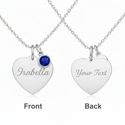 Custom Name Birthstone Heart Necklace with Personalized Engraving
