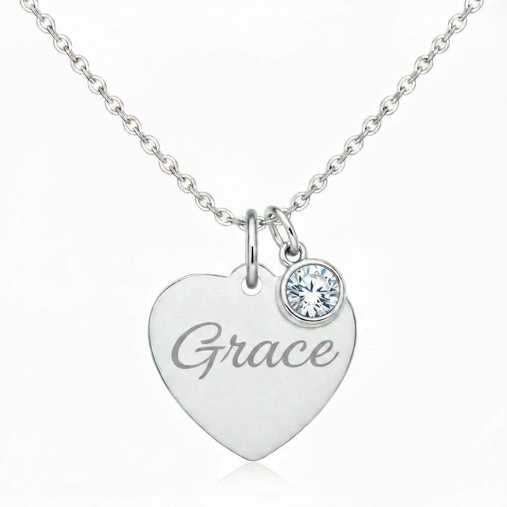 Custom Name Birthstone Heart Necklace with Personalized Engraving