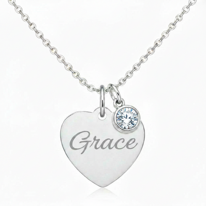 Custom Name Birthstone Heart Necklace with Personalized Engraving