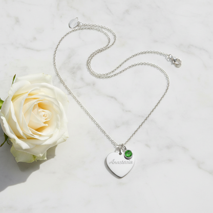 Custom Name Birthstone Heart Necklace with Personalized Engraving