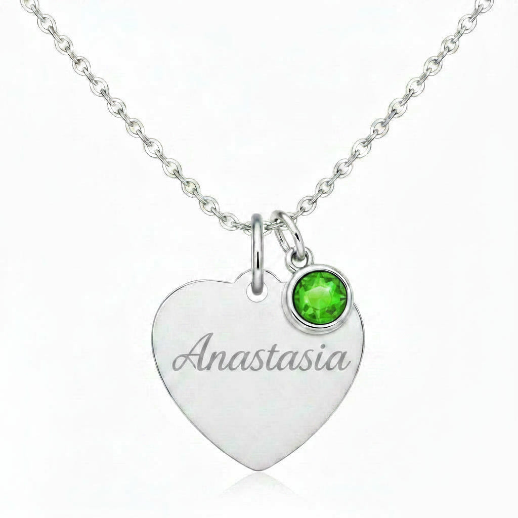 Custom Name Birthstone Heart Necklace with Personalized Engraving