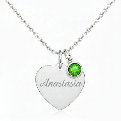 Custom Name Birthstone Heart Necklace with Personalized Engraving
