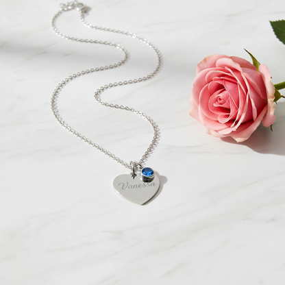 Custom Name Birthstone Heart Necklace with Personalized Engraving