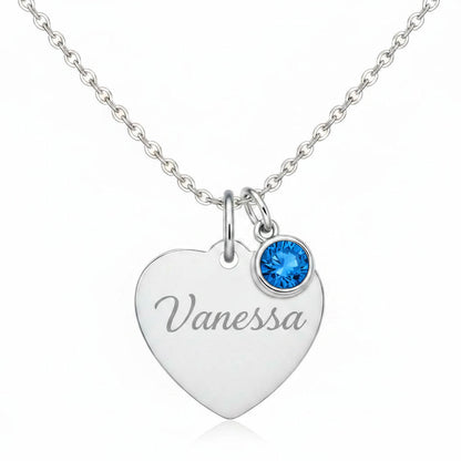 Custom Name Birthstone Heart Necklace with Personalized Engraving