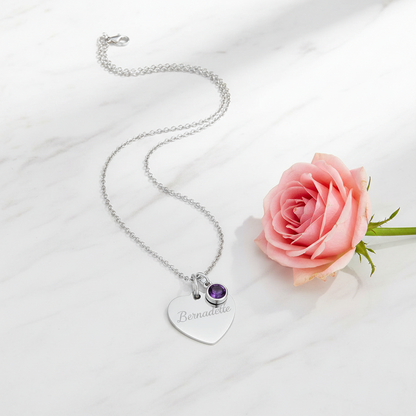 Custom Name Birthstone Heart Necklace with Personalized Engraving