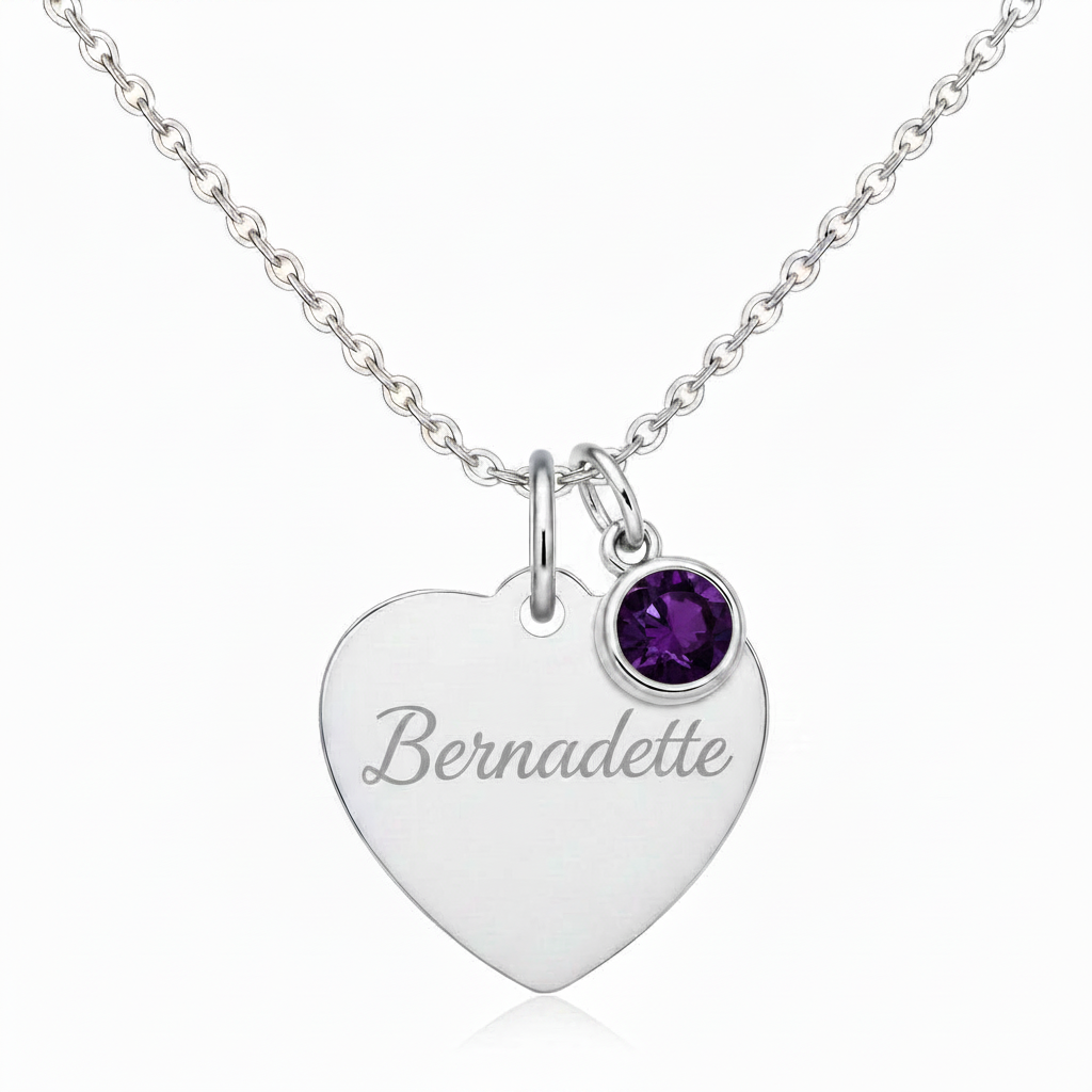 Custom Name Birthstone Heart Necklace with Personalized Engraving