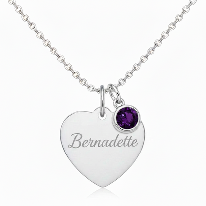 Custom Name Birthstone Heart Necklace with Personalized Engraving