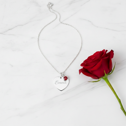 Custom Name Birthstone Heart Necklace with Personalized Engraving