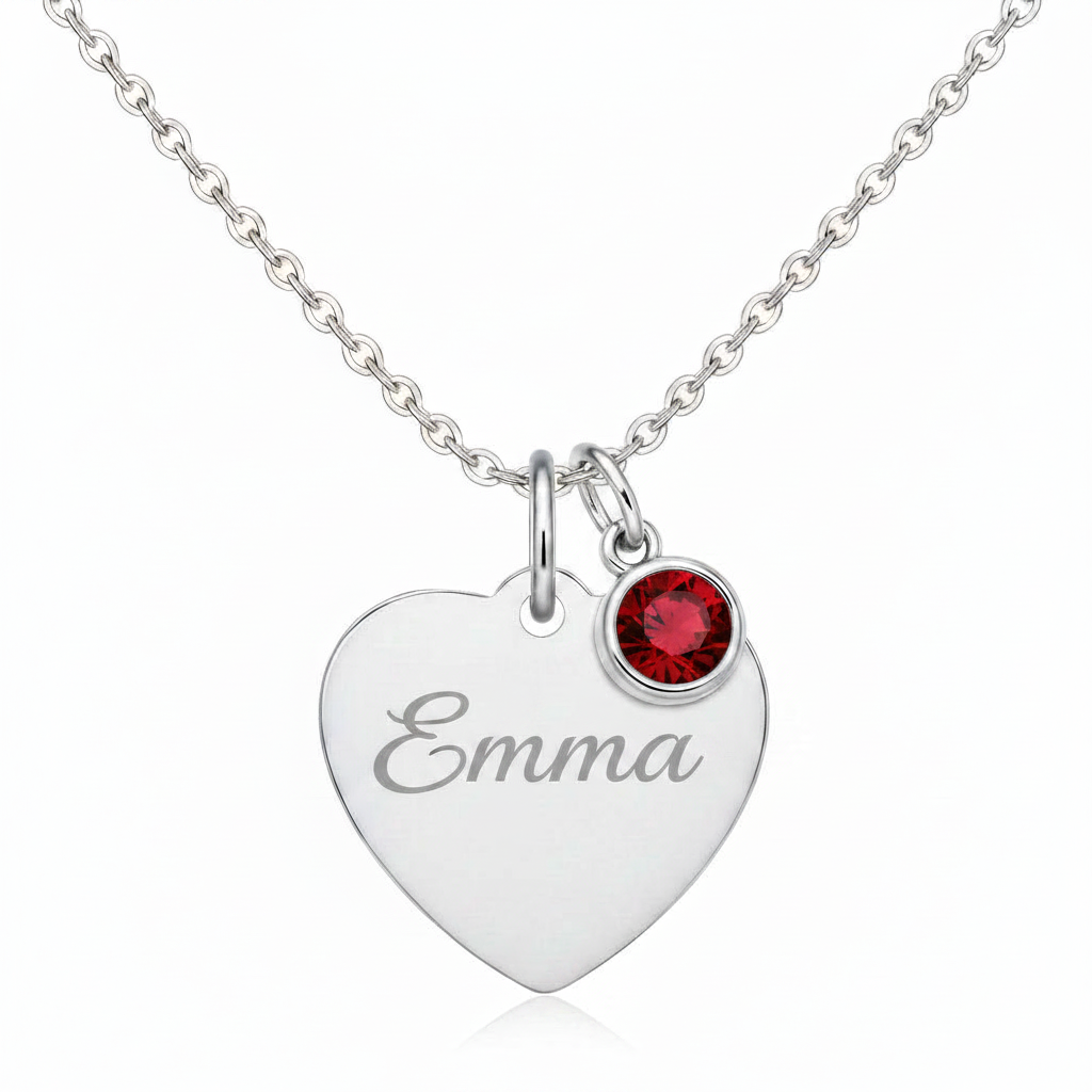 Custom Name Birthstone Heart Necklace with Personalized Engraving