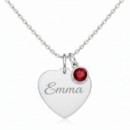 Custom Name Birthstone Heart Necklace with Personalized Engraving