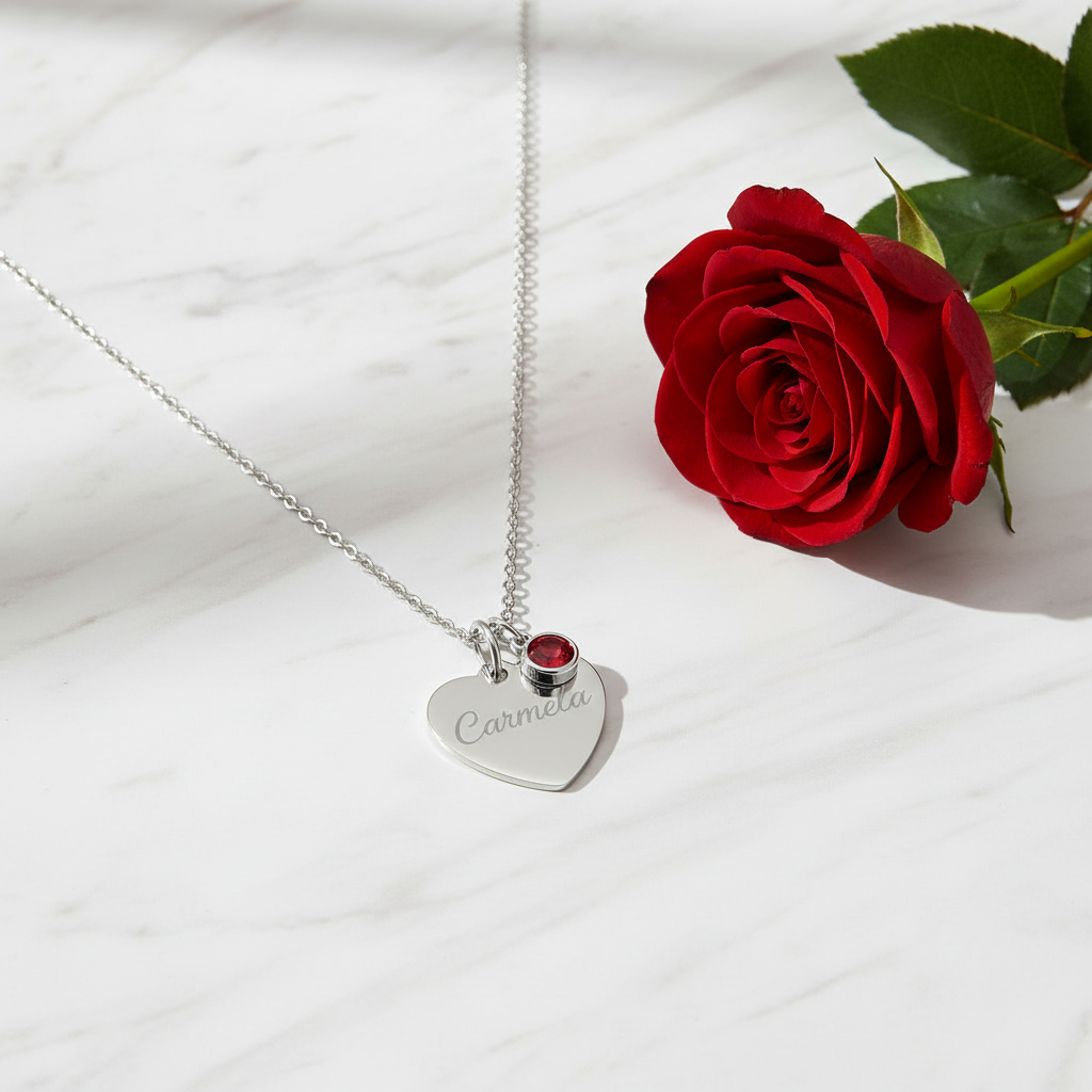 Custom Name Birthstone Heart Necklace with Personalized Engraving