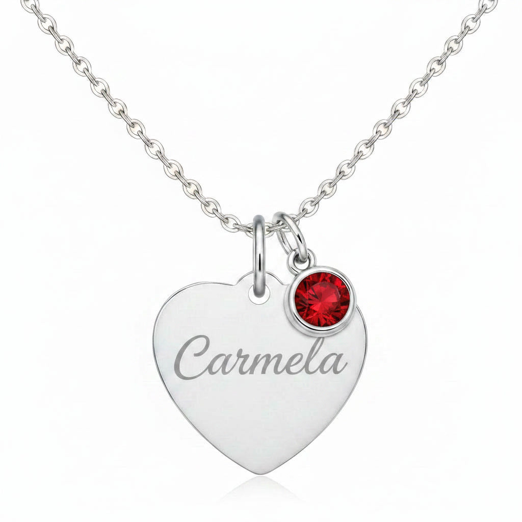 Custom Name Birthstone Heart Necklace with Personalized Engraving