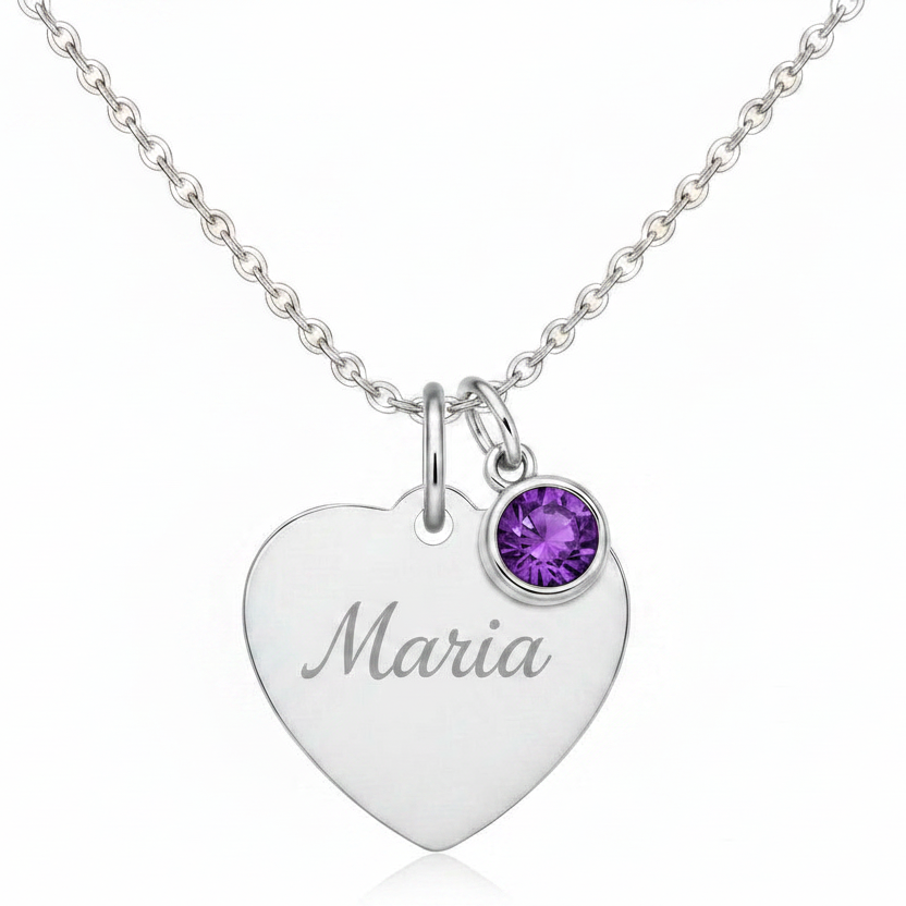 Custom Name Birthstone Heart Necklace with Personalized Engraving