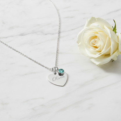 Custom Name Birthstone Heart Necklace with Personalized Engraving