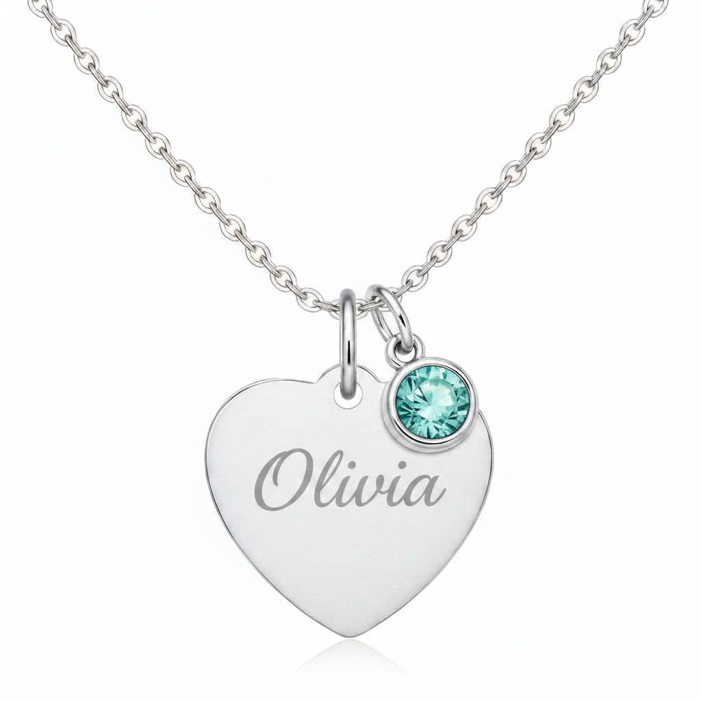 Custom Name Birthstone Heart Necklace with Personalized Engraving