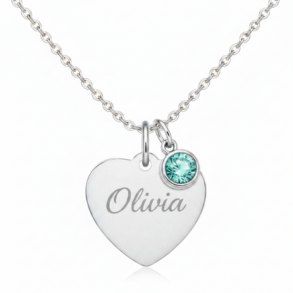 Custom Name Birthstone Heart Necklace with Personalized Engraving