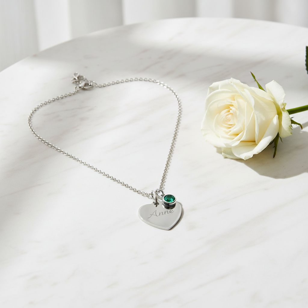 Custom Name Birthstone Heart Necklace with Personalized Engraving