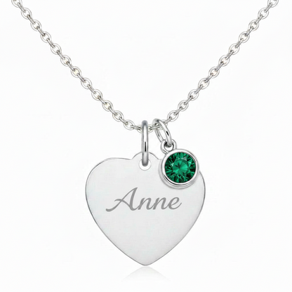 Custom Name Birthstone Heart Necklace with Personalized Engraving