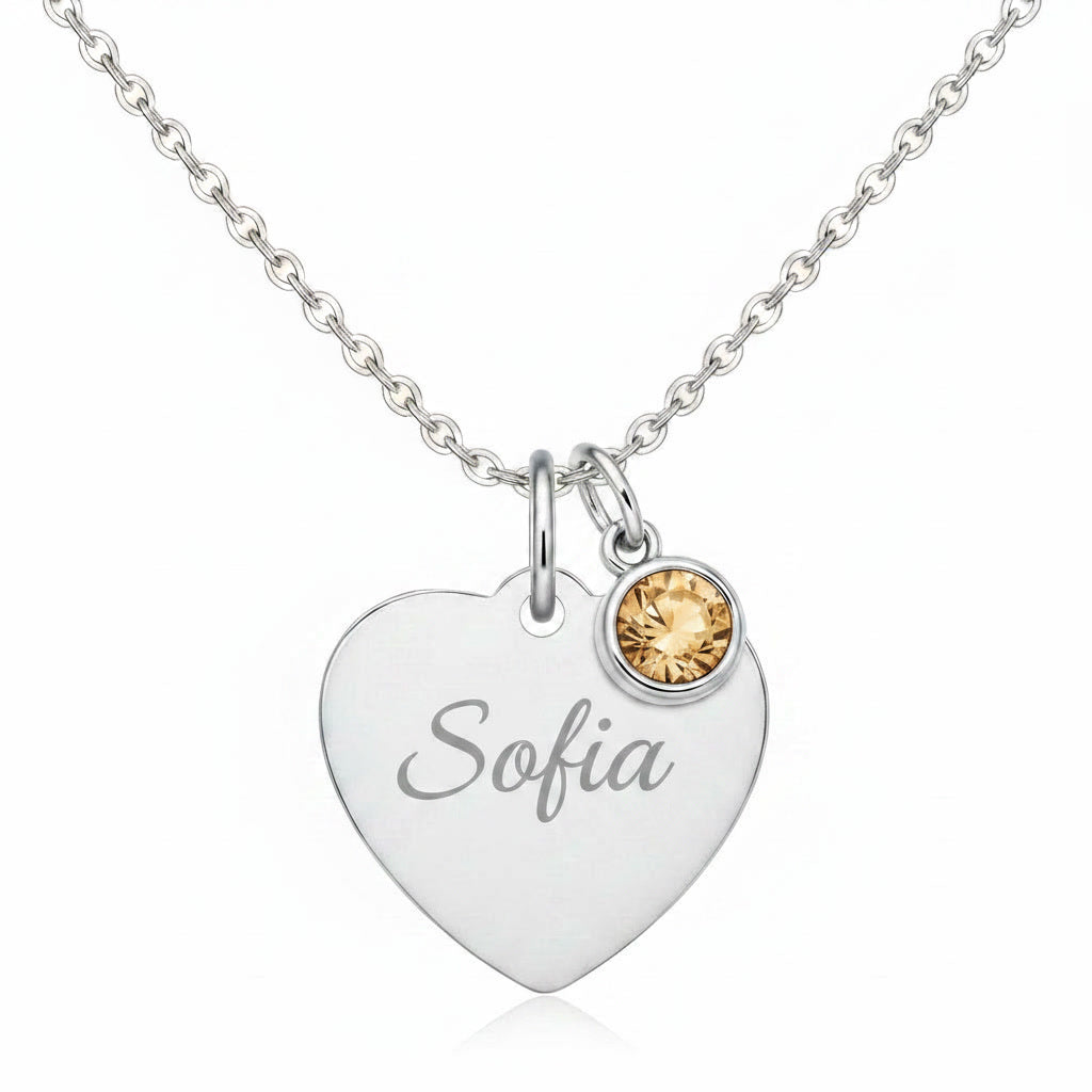Custom Name Birthstone Heart Necklace with Personalized Engraving