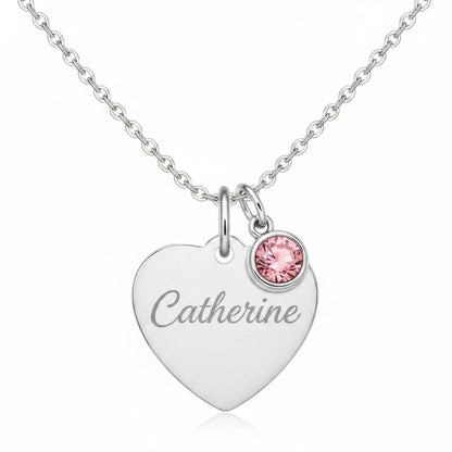 Custom Name Birthstone Heart Necklace with Personalized Engraving